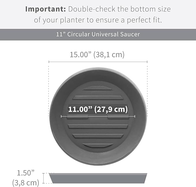 Crescent Garden Universal Round Planter Saucer, Durable Drainage Dish for Plant Pots, Heavy-Duty Plant Dishes Saucer, Indoor & Outdoor Plant Trays - Mocha (11 inch Inner, 15 inch Outer Diameter)