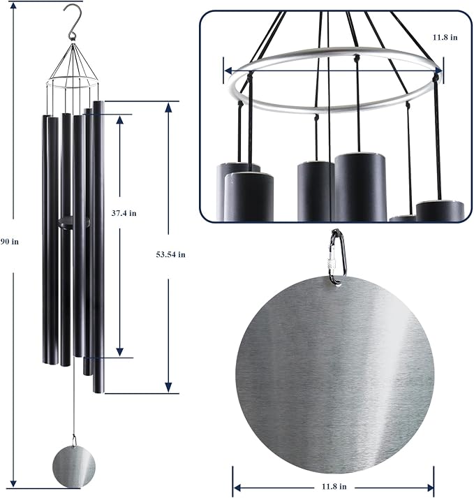 ASTARIN 90 Inch Wind Chimes for Outside with Precision Tuned, Extra Large Handcrafted Wind Chimes Outdoor Bass Tone for Patio, Backyard, Garden, and Outdoor Decor,Black