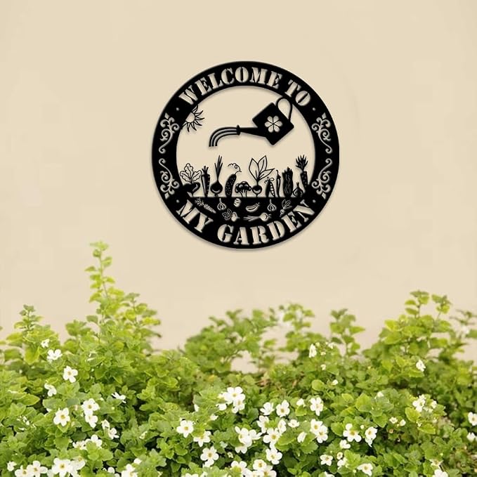 MeMate Garden Sign Outdoor Decorations, 12 inches Metal Garden Sign Decor Outside, Gardening Gifts for Family Friends Gardeners, Rustic Plaque for Potting Shed, Flowers Garden, Vegetable Garden Signs