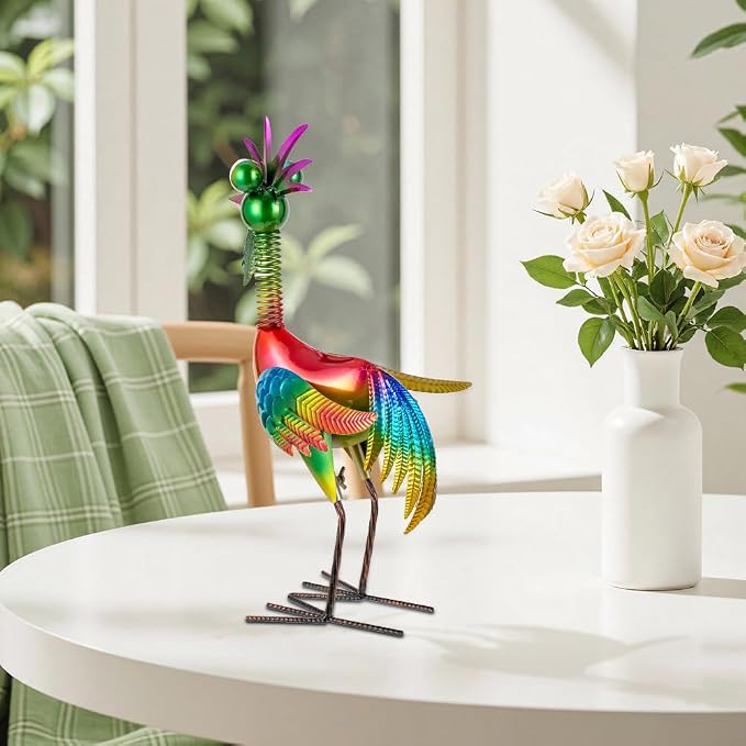 Metal Wacky Rooster Garden Statue, 18'' Rooster Decor Yard Statue Decorations Outdoor, Chicken Yard Art for Outside, Patio, Backyard, Lawn(Colorful)