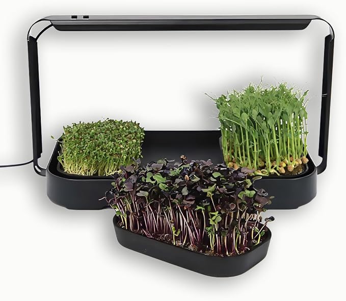 Microgreens Growing Kit Indoor, Micro Greens Indoor Herb Garden Kit with LED Light, 3 Microgreens Growing Trays, 6 Jute Mats - Indoor Grow Kit & Herb Growing Kit (No Seeds)