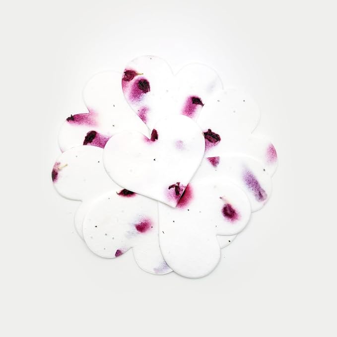 50pcs Large (2.5" h x 2.85" w) Magenta Heart Seed Paper – Writable & Plantable Wildflower, Mom's Gift for Birthday, Use for Wedding, Baby Shower, & Heart Party Favors