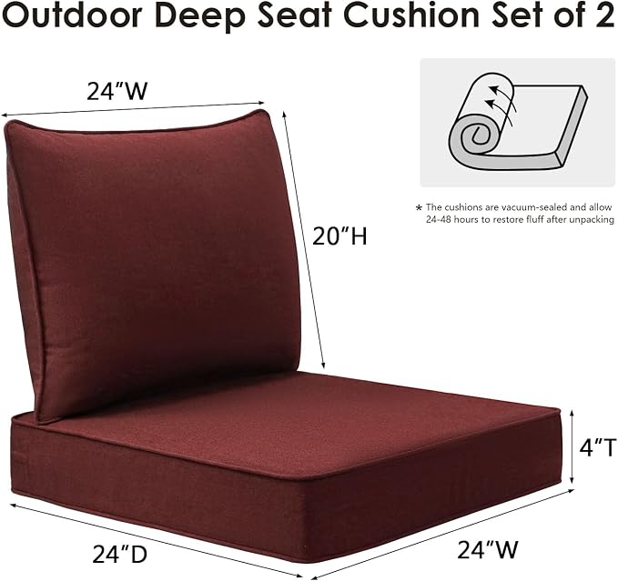 Unimatta Sunbrella Outdoor Patio Chair Cushions Set, 24" x 24", Set of 2, Water-Repellent, Fade Resistant, Deep Seat Cushion for Backyard, Couch, Sofa and Patio Furniture, Spectrum Brick