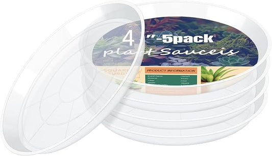 4 6 8 10 12 14 16 18 20 22 Inch Clear Plant Saucer, 5 Pack Durable Plastic Water Catcher Trays for Flower Pots, Plant Drip Trays for Indoor Outdoor Planter(4inch)