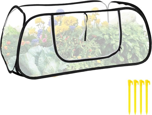 Pop Up Garden Mesh Plant Cover for Raised Beds, 47x20x16 Inch Outdoor Mesh Enclosure with Side Window & 4 Ground Stakes, Protects Fruits, Vegetables, Seedlings & Herbs (1 Pcs (47x20x16 Inch))