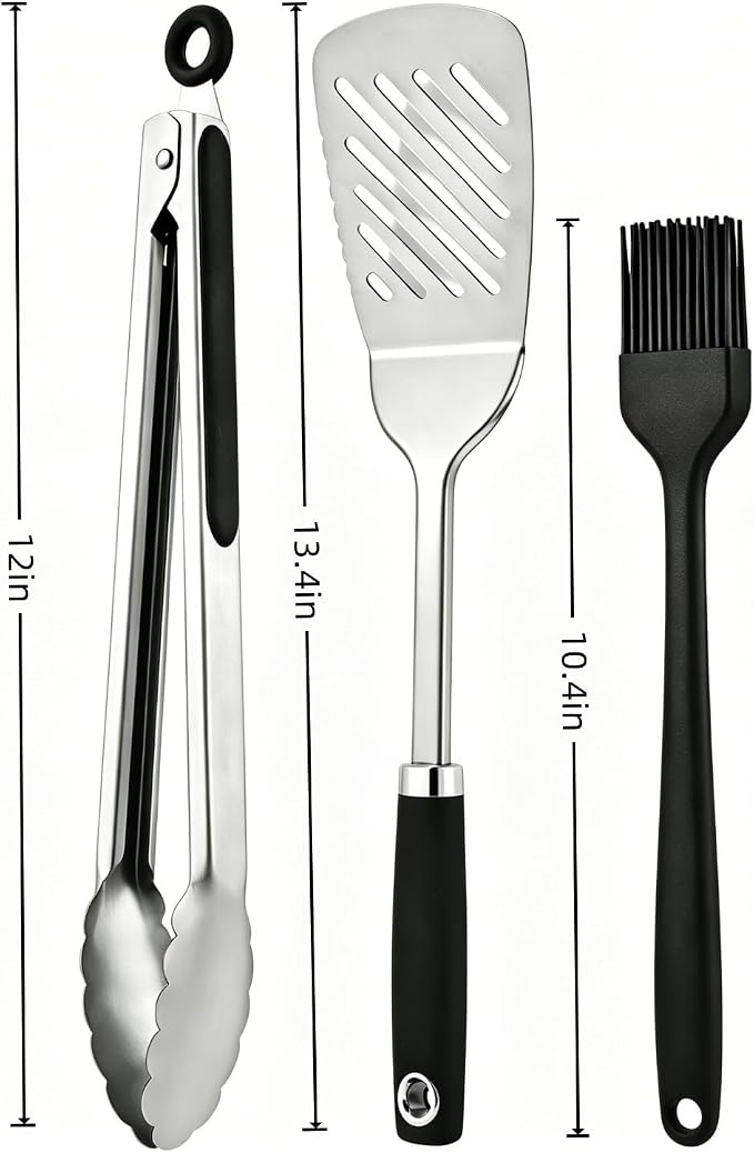 3-Piece Stainless Steel Grill Accessories, Heavy Duty Grill Tools Set, Dishwasher Safe