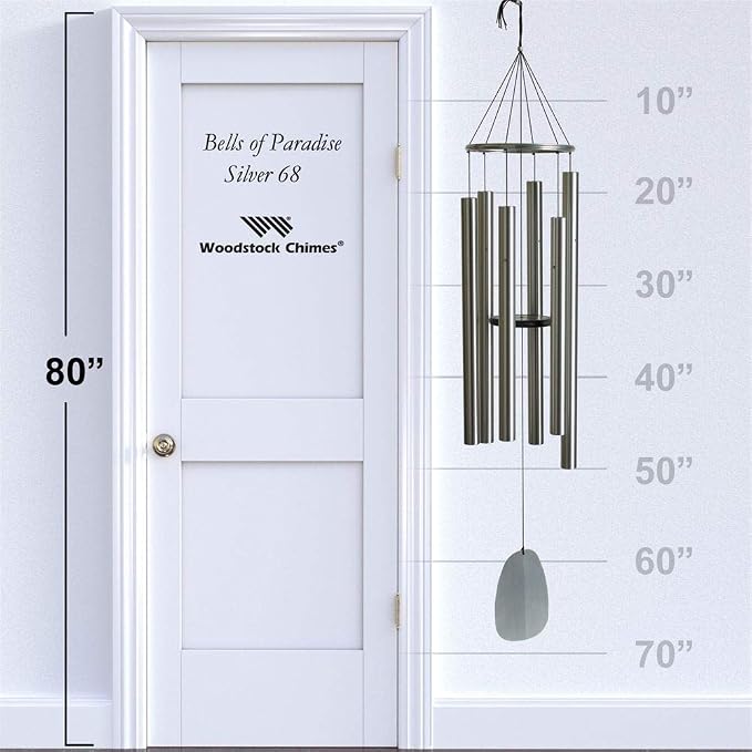 Woodstock Chimes Signature Collection, Bells of Paradise, Silver 68", Decor Designs Wind Chimes for Outdoor, Patio, Home or Garden Décor (BPS68)