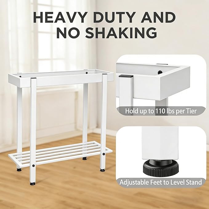 Honla Metal Plant Stand Indoor Outdoor,2 Tier Window Tall Plant Table Bench Shelf for Multiple Plants,26" L x 8.66" W x 24.40" H,White