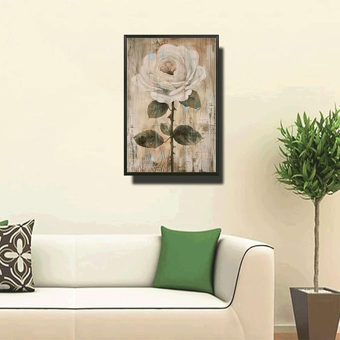 Metal Sign Tin Sign Vintage Wall Art Antique Rose Wall Art Tin Sign for Vintage Aesthetics Distressed Wood Surfaces and Rustic Eleganc Funny Garden Signs for Room 12×16 Inches with Metal Frame