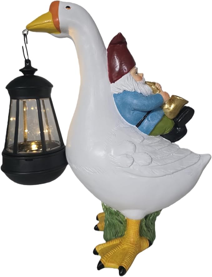Goose Figurine with Solar Lantern Goose Lamp Decor Gnome Garden Statue Outside Outdoor Yard Housewarming Gifts for Mom Women Grandma
