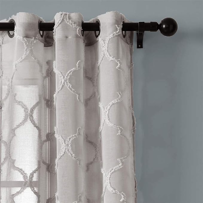 Lush Decor Gray Avon Trellis Grommet Sheer Window Curtain Panel Pair (84" x 38")