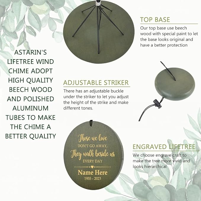 ASTARIN Wind Chimes Outdoor for The Loss of Mom Dad, Personalized Customized WindChimes for Loss of Loved One, Memorial Wind Chime as Sympathy Gift, Home Garden Patio Décor, 36''(Produced in Texas)