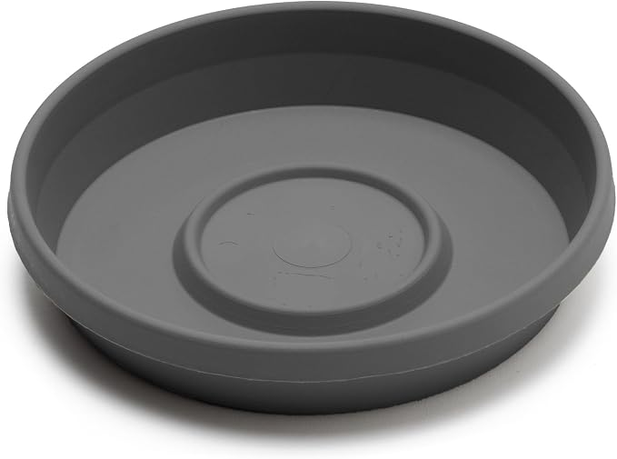 Bloem Terra 16" Round Plastic Plant Saucer, Lightweight UV-Resistant Indoor/Outdoor Flower Pot Tray - Fits 16-inch Planter Pots, Charcoal, 2-Pack