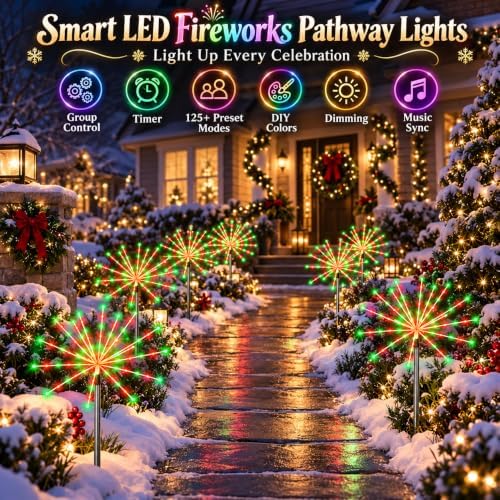 3 Pack 234LEDs Smart RGB Christmas Fireworks Pathway Light with APP Control - Image 5