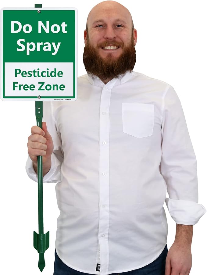 SmartSign 12 x 10 inch “Do Not Spray - Pesticide Free Zone” LawnBoss Yard Sign with 3 foot Stake, 40 mil Laminated Rustproof Aluminum, Green and White, Set of 1
