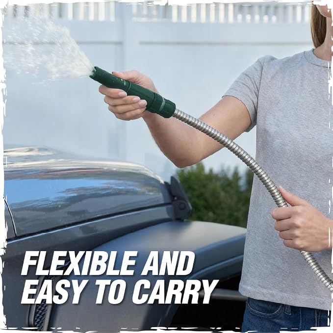 RUGGED RHINO Metal Garden Hose with Spray Nozzle, 50FT, 304 Stainless Steel, 750 PSI Burst Strength, Heavy Duty Flexible Water Hose, Kink Resistant, Leakproof for Yard, Lawn and Outdoor Use, Green