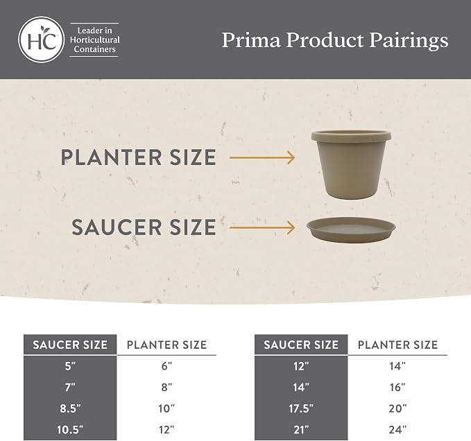 The HC Companies 10.5 Inch Prima Round Plant Saucer, Lightweight UV-Resistant Plastic Outdoor & Indoor Flower Pot Tray, 2-Pack Plant Pot Trays for Garden & Home Decor, Sandstone