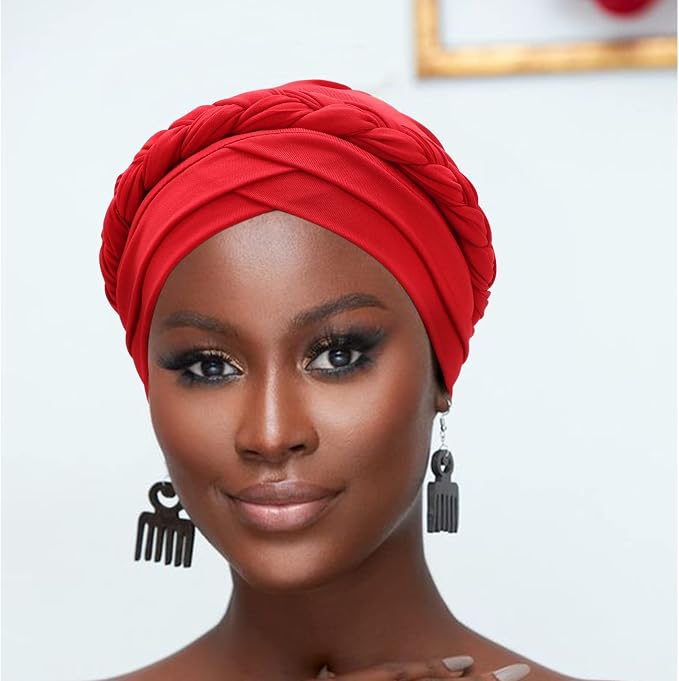 DRESHOW African Women Turban Caps Beanie Twist Headscarf Pre-Tied Twisted Braid Headwraps for Women Chemo Cancer Cap