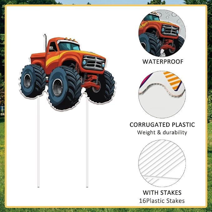 SUPERDANT 8Pcs All Terrain Vehicle Yard Sign with 16 Stakes Boy Party Lawn Decorations Motor Vehicles Party Waterproof Sign Yard Outdoor Lawn Decorative Sign for Garden Lawn Decoration