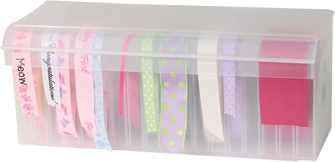 Craft Mates Bead Organizer and Plastic Storage Containers for Crafts, Buttons, Pins and More, 18 Removable Compartments, BPA Free | Clear Plastic Storage for Buttons, Pins, Jewelry, Diamond Art & Craft Supplies, Large Portable Ezy-Stack Ribbon Rack