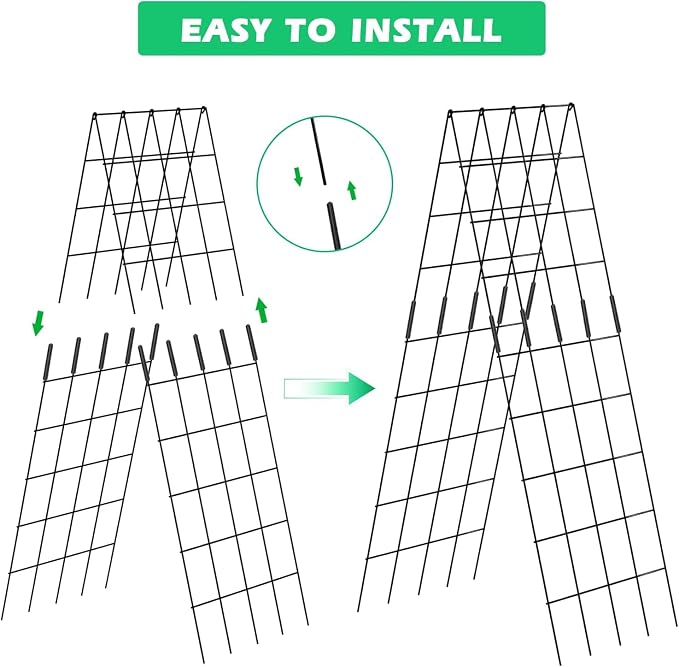 DoCred Cucumber Trellis, 59" H 2 Pack Metal Foldable Upgraded A Frame Garden Trellis for Raised Bed Climbing Plants, Vegetables, Including Plant Support Clips, Twist Ties, Plastic Ties, Black