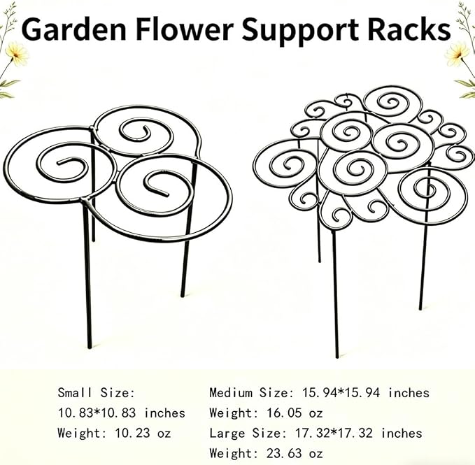 Metal Plant Support Ring for Garden, Peony Cage Stand, Indoor Pots, Flower Hoop, Decorative Grow Through Rings, Stackable Houseplant Stake, Dahlia Cage, Outdoor Orchid Clip(1PC,Small)