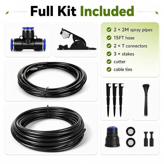 High-Flow Tree Irrigation System, 15FT 12mm Hose & 2Pcs 6.5FT Adjustable Nozzles, for Tree Roots & Canopies Irrigation, Leaf & Fruit Cleaning, Ideal for Fruit Trees & Ornamental Trees