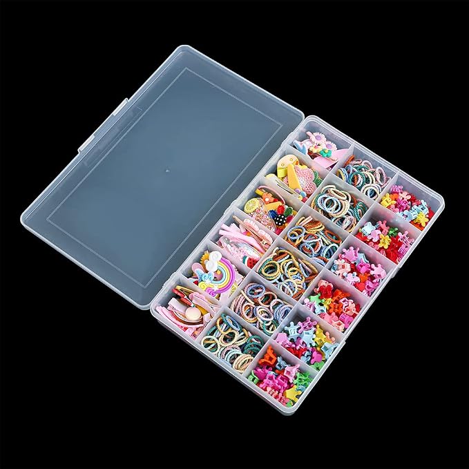 2 Pack Fixed 18 Grids Clear Plastic Compartment Container Case, Transparent Organizer Storage Divider Box with Lid for Bead, Button, Hardware, Screw, Sewing Kit, Craft Supplies