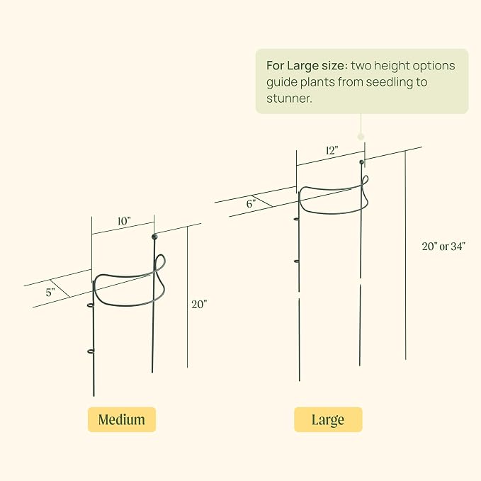 6 Pack Curved Plant Support Stakes, Dual Half Round Metal Garden Plant Stake, Peony Cages and Supports, 10"(W) x 34" (H) Flower Support Ring for Peonies, Hydrangea