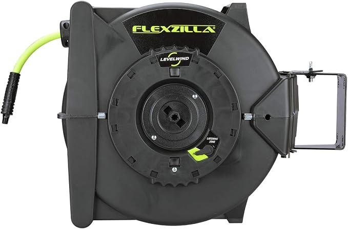 Flexzilla Pro Levelwind Retractable Air Hose Reel, 3/8 in. x 50 ft., Heavy Duty, Lightweight, Hybrid, ZillaGreen - L8305FZ