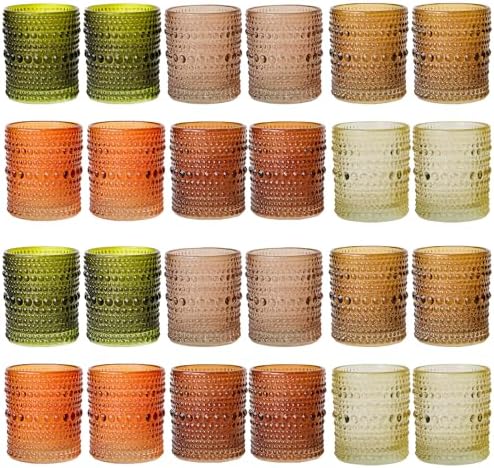 WDHODEC Brown Green Glass Tealight Candle Holders Set of 24 - Hobnail Vintage Votive Holders for Fall, Winter Wedding, Christmas Table Centerpiece Decor by WDHODEC