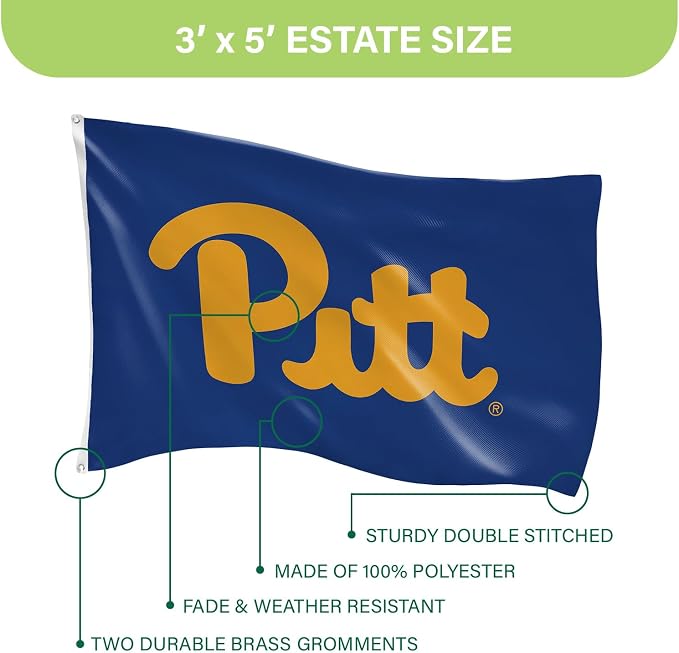 NCAA University of Pittsburgh Flag with Grommets, 3'x5' Pitt Panthers Outdoor College Flags & Banners for Garden Patio Indoor Wall Décor