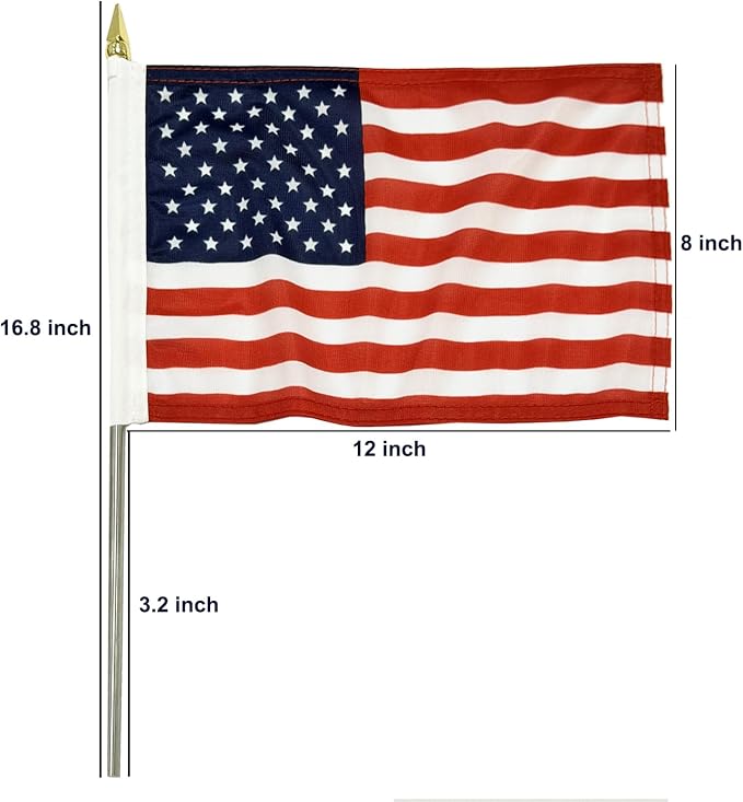 TOPFLAGS 8x12 Small American Flag on Stick 6 Pack Mini US Flags 8x12 Inch Metal Handheld Pole for Outside 4th of July Memorial Day USA 250th Anniversary Patriotic Decorations