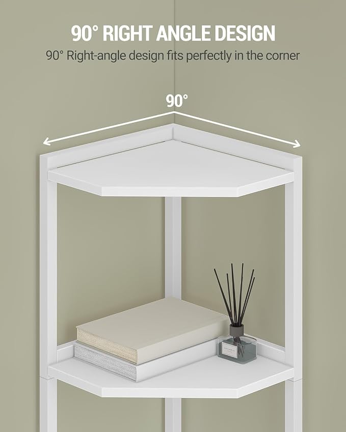 Hzuaneri Corner Shelf Stand, Corner Bookshelf, Storage Standing Shelf Unit with Metal Frame, Plant Stand, Bookcase for Living Room, Home Office, Bedroom, 4-Tier White CS05813W