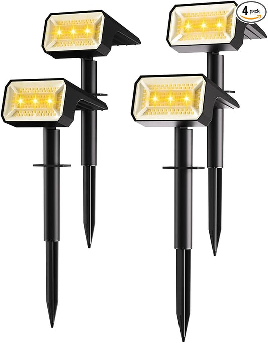 Fabrito 4 Pack Solar Spot Lights Outdoor Waterproof IP67, [108 LEDs, 4 Modes] Dusk to Dawn Spotlights with 1500mAh Battery for All Night, Landscape Lights for Tree, Yard, Pool, Pathway, Warm White