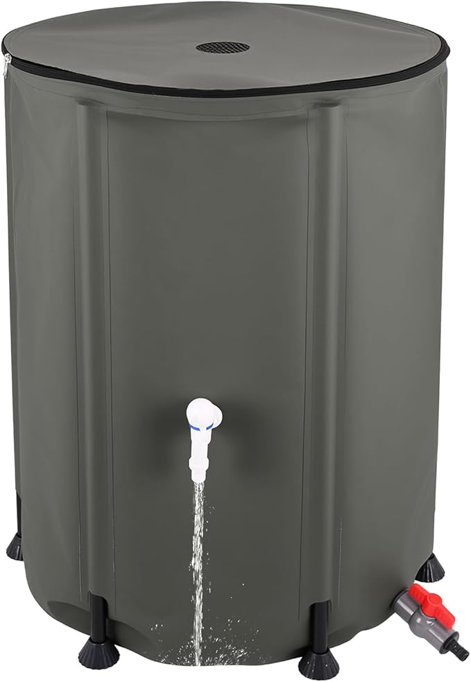 Doppy 53 Gallon Collapsible Rain Barrel, Portable PVC Rainwater Collection Barrel with Spigot & Overflow Kit, Rainwater Collection System for Gutter Rainwater