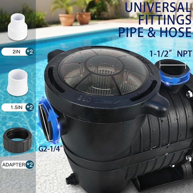 LANCHEZ In/Above Ground Pool Pump, High Flow Self Primming Swimming Pool Pumps Above Ground, Black