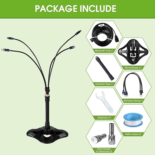 Standing Misters for Outside Patio, Adjustable Mister Cooling System with 26.2Ft(8M) Misting Line,Portable Standing Patio Mister Hose for Kids Water Playing, Pet Cooling, Pool, Garden Watering