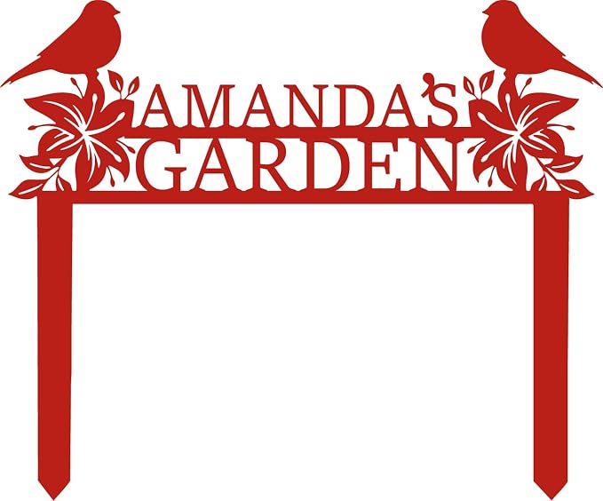 Personalized Garden Sign with Stake, Custom Metal Garden Name Sign with Flowers and Birds, Flower Yard Family Name Art for Outdoor, Farmhouse Decoration, Housewarming Gift