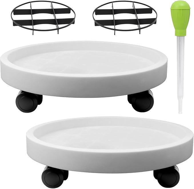 2Pack 17.2'' Large Plant Stand with Wheels, Plant Stand Dolly for Heavy Planter,Wheeled Planter Saucer Tray,Rolling plant stand,Heavy-Duty Plant Caddy with Casters for Indoor and Outdoor(White)