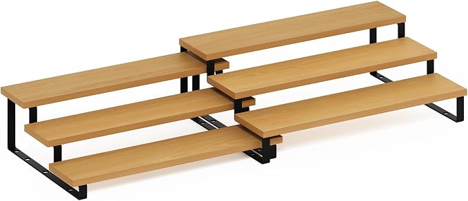 Furinno RAVEL Kitchen Countertop Organizer Set of 2, 3-Tier Nesting Metal Frame Counter Shelves, Kitchen Storage, Expandable, Spice Rack, for Pantry, Coffee Bar, Beech