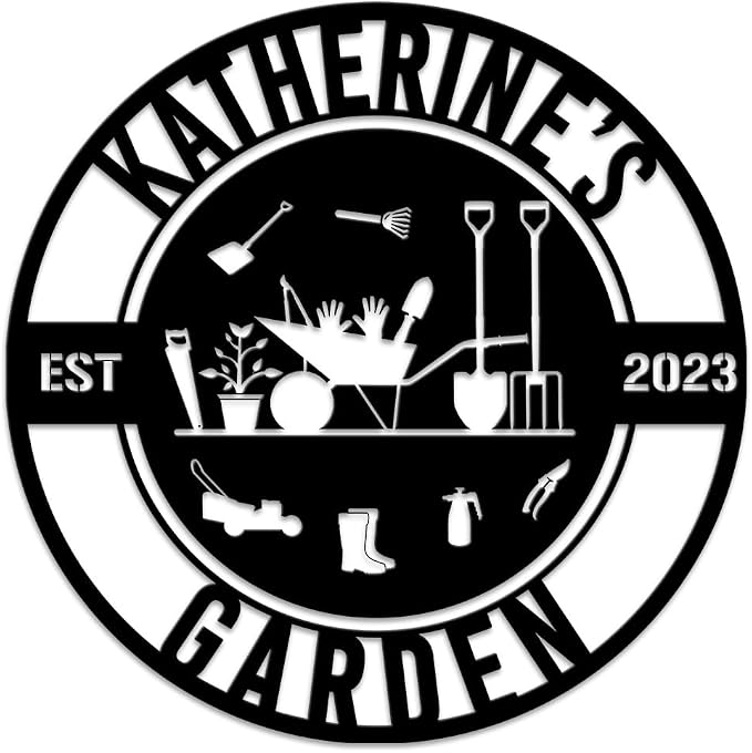 MeMate Garden Signs, Personalized Metal Signs, Garden Sign to Personalize, Large Sign for She Shed Garden, Customized Name Wall Art for Garden Outdoor Decor, Personalized Outdoor Plaque