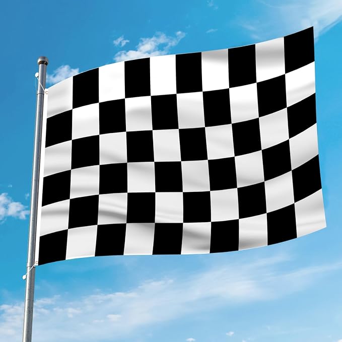 AhfuLife Checkered Flag 3x5 Ft, Large Black and White Racing Flags - Double Side with Brass Eyelets for Race Car Party, Garden Decoration Indoor Outdoor