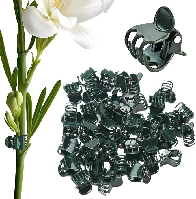 100PCS Plant Clips for Climbing Plants, Orchid Clips Plant Support Clips Secured Plastic Plant Clips, Plant Fixing Clips Reusable Garden Clips Vine Clips for Supporting Stems Vines Grow (Dark Green)