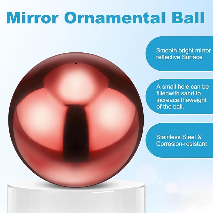 M METERXITY 1-Pack Garden Gazing Globes Ball 12 Inch 201 Stainless Steel Hollow Mirror Reflective Floating Ball for Garden/Pond/Home/Yard Outdoor Decoration [Ruby Red]