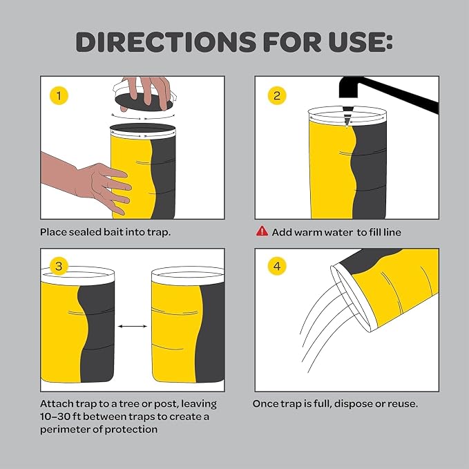 Outdoor Fly Trap [Set of 4] Fly Traps with Dissolvable Non-Toxic Bait - Fly Repellent for Outdoor Use Only - Controls Flies for Patios, Barns, Ranches Etc. Hanging Fly Traps with Tie Included