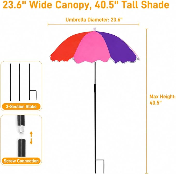 3 Pack Upgraded Plant Umbrellas for Outdoor Plants, 23.6" Garden Plant Shade Umbrella with Adjustable Angle, 40.5" Height Sun Shade for Potted Plants & Garden Beds, Rainbow Color ﻿