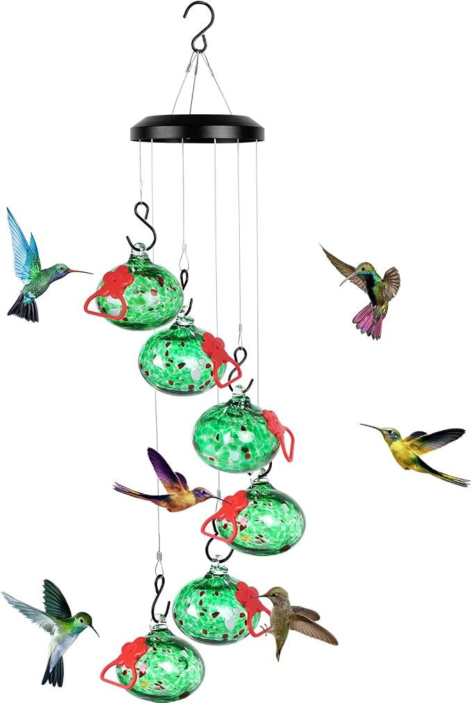 Headak Life Charming Wind Chimes Hummingbird feeders for Outdoors Hanging ant and bee Proof,Never Leak,Perfect Garden Decor for Outside(Green)…