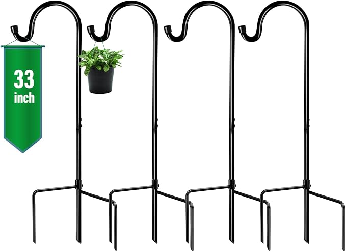 GOFORWILD Shepherd Hook Made of Premium Metal for Garden Decor, Plant Hanger, Lantern Hook, Solar Light Hanging and Wedding Decor, 33 Inch, 4 Pack
