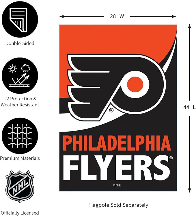 NHL Philadelphia Flyers House Flag, 28 x 44, Double Sided Garden Flags for Outside, Outdoor Flags & Banners for Gardens Patio, Indoor Wall Decor Flag for Room